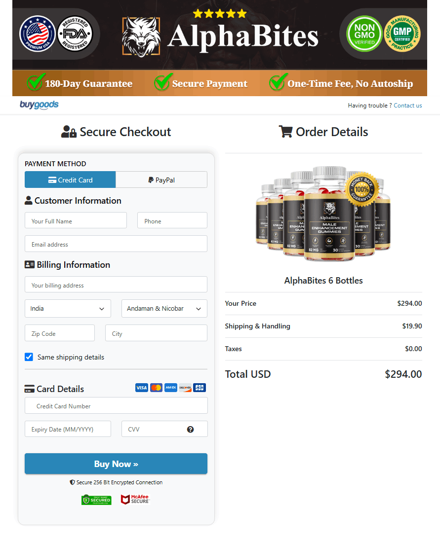 AlphaBites Secured Order Page